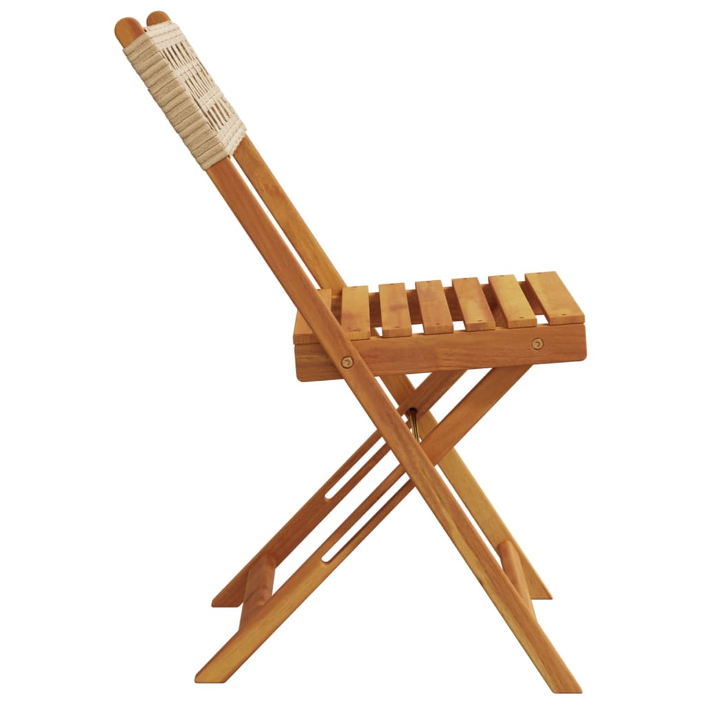 Folding Garden Chairs 8 pcs Beige Poly Rattan and Solid Wood
