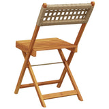 Folding Garden Chairs 8 pcs Beige Poly Rattan and Solid Wood