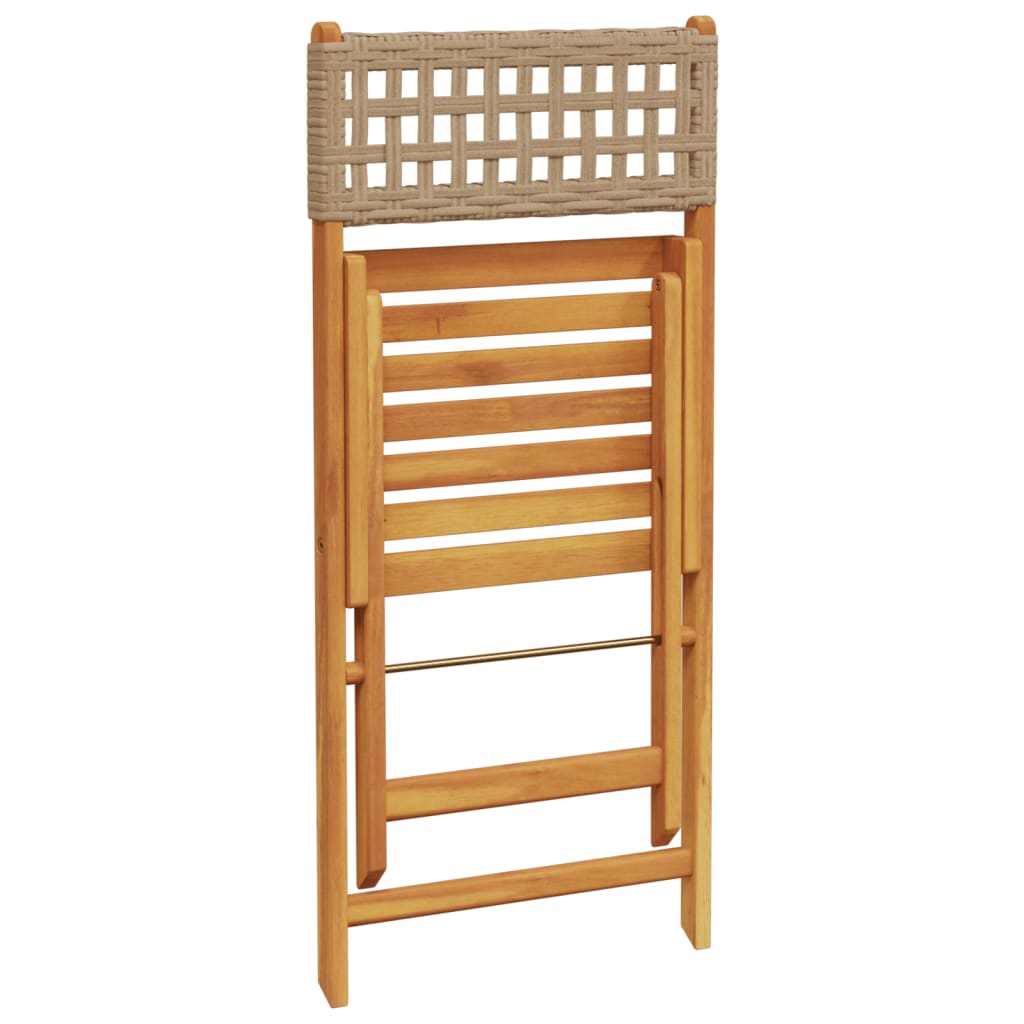 Folding Garden Chairs 8 pcs Beige Poly Rattan and Solid Wood