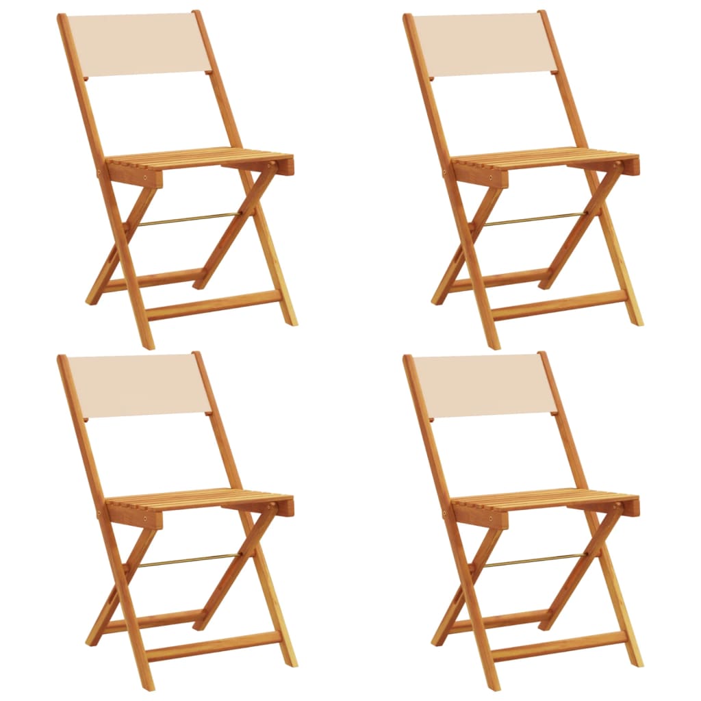 Folding Garden Chairs 4 pcs Beige Fabric and Solid Wood