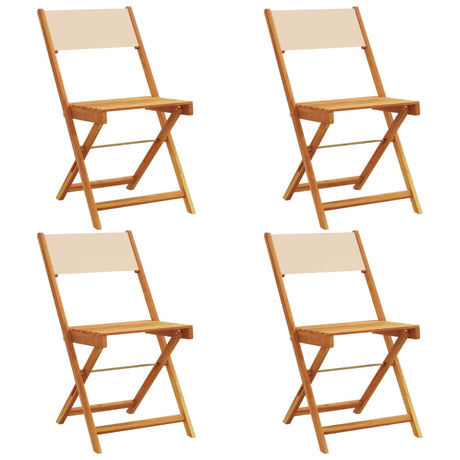 Folding Garden Chairs 4 pcs Beige Fabric and Solid Wood