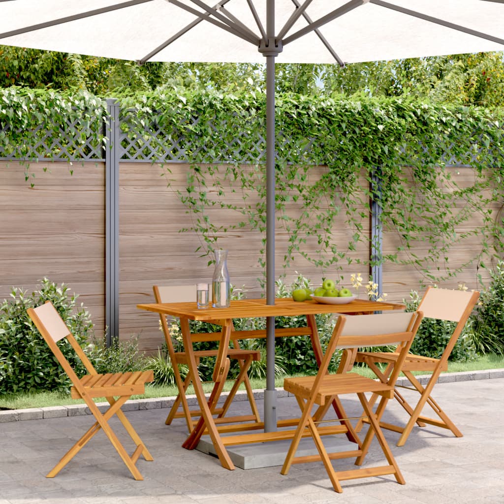 Folding Garden Chairs 4 pcs Beige Fabric and Solid Wood