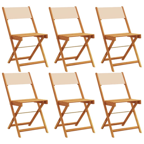 Folding Garden Chairs 6 pcs Beige Fabric and Solid Wood