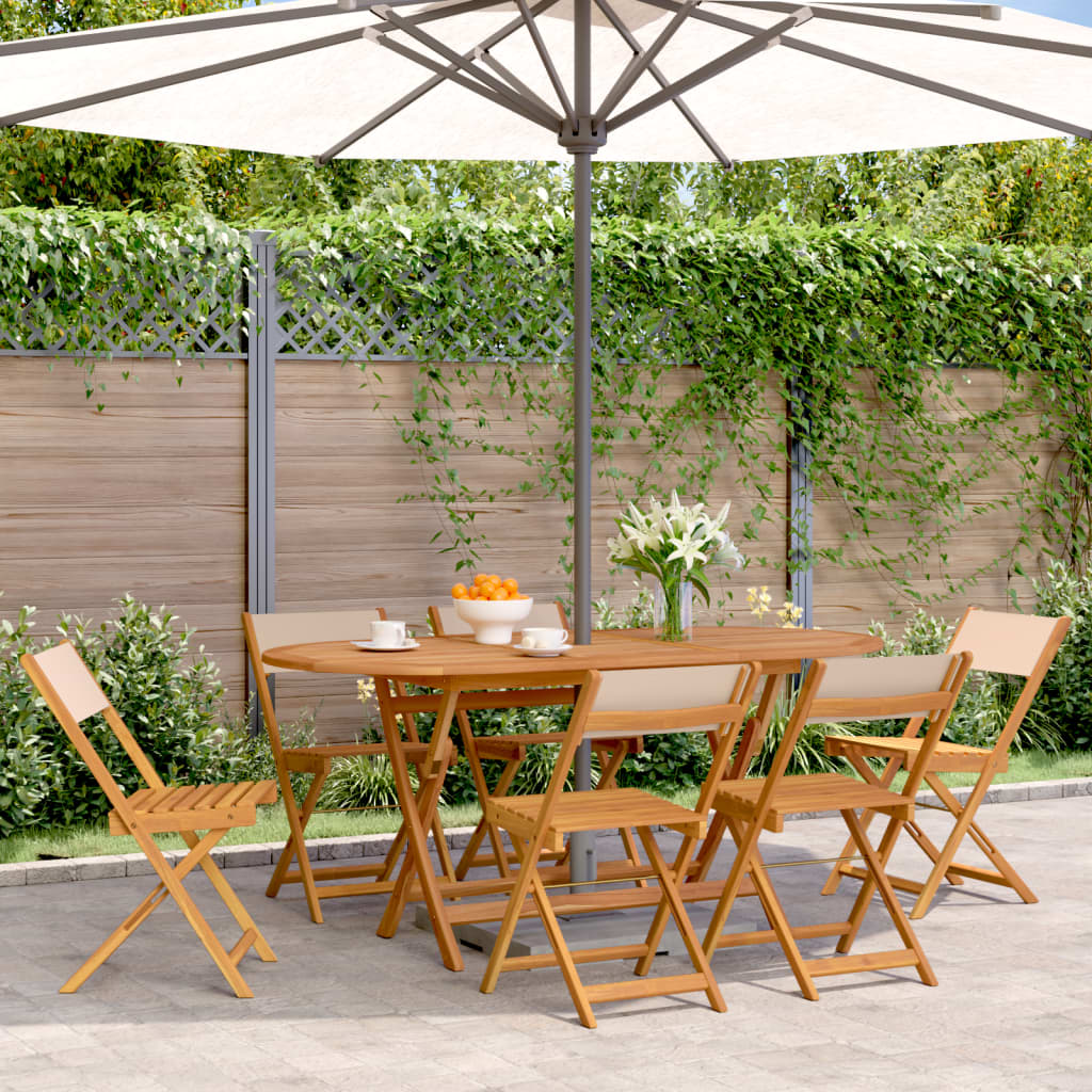 Folding Garden Chairs 6 pcs Beige Fabric and Solid Wood