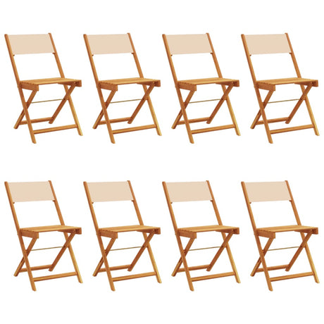 Folding Garden Chairs 8 pcs Beige Fabric and Solid Wood