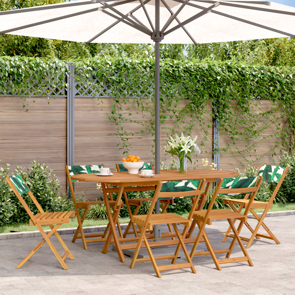 Folding Garden Chairs 6 pcs Green Fabric and Solid Wood