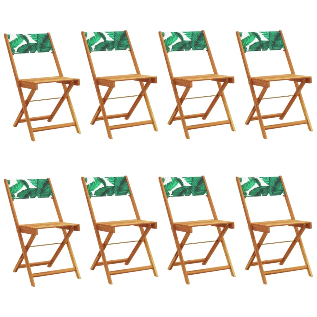 Folding Garden Chairs 8 pcs Green Fabric and Solid Wood