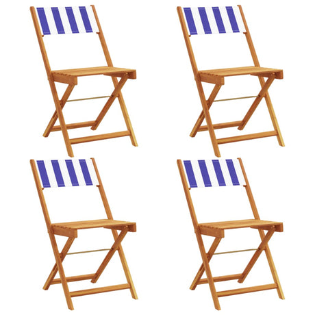 Folding Garden Chairs 4 pcs Blue and White Fabric and Solid Wood