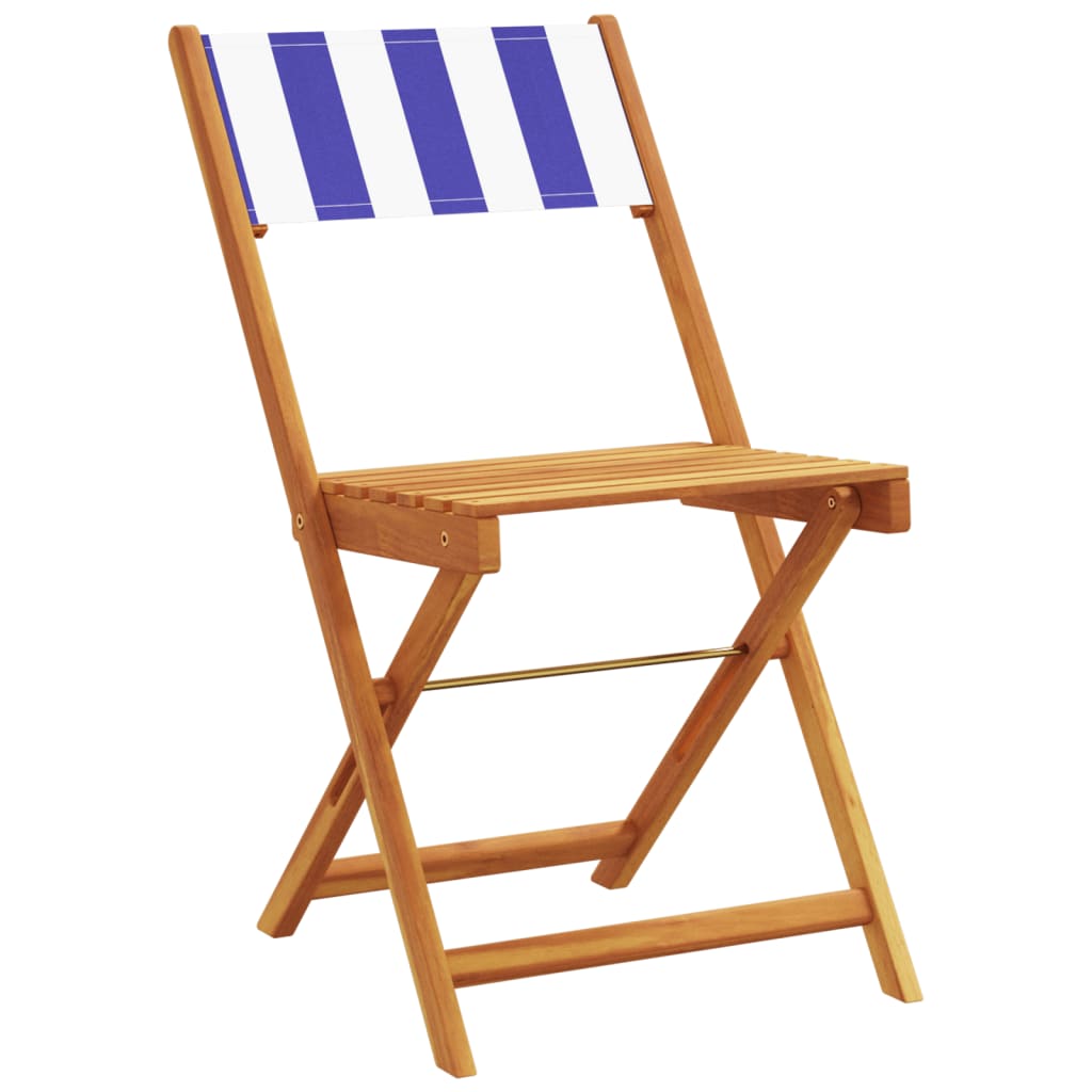 Folding Garden Chairs 4 pcs Blue and White Fabric and Solid Wood