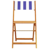 Folding Garden Chairs 4 pcs Blue and White Fabric and Solid Wood