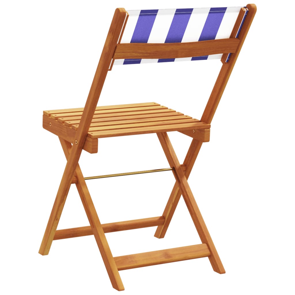 Folding Garden Chairs 4 pcs Blue and White Fabric and Solid Wood