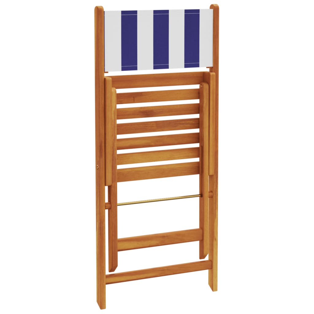 Folding Garden Chairs 4 pcs Blue and White Fabric and Solid Wood