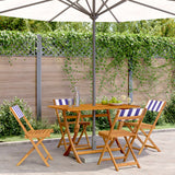 Folding Garden Chairs 4 pcs Blue and White Fabric and Solid Wood