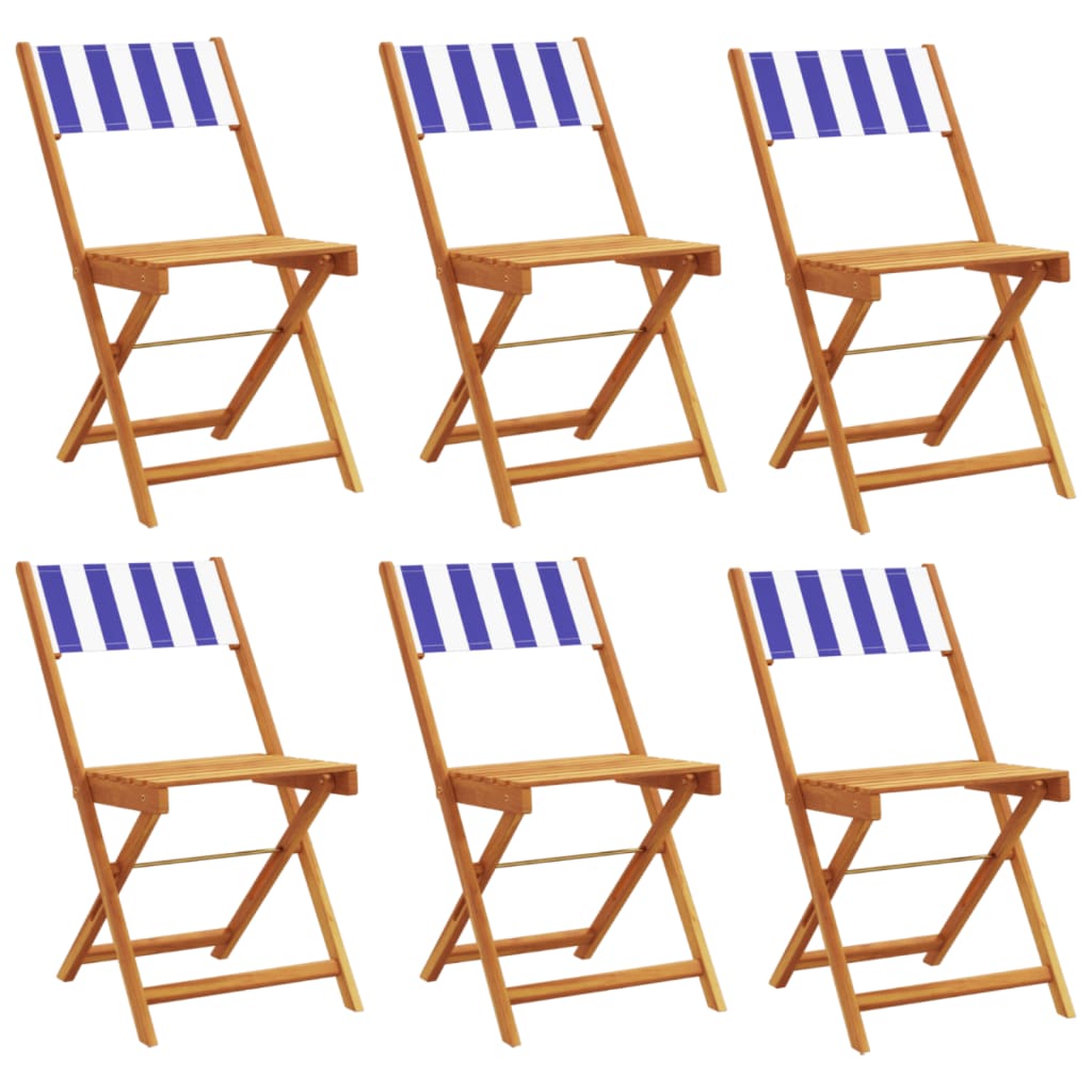 Folding Garden Chairs 6 pcs Blue and White Fabric and Solid Wood