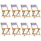 Folding Garden Chairs 8 pcs Blue and White Fabric and Solid Wood