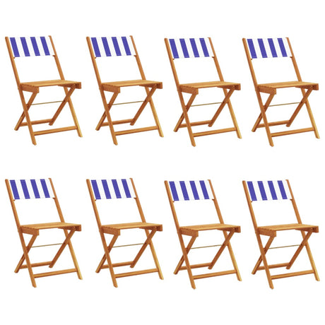 Folding Garden Chairs 8 pcs Blue and White Fabric and Solid Wood