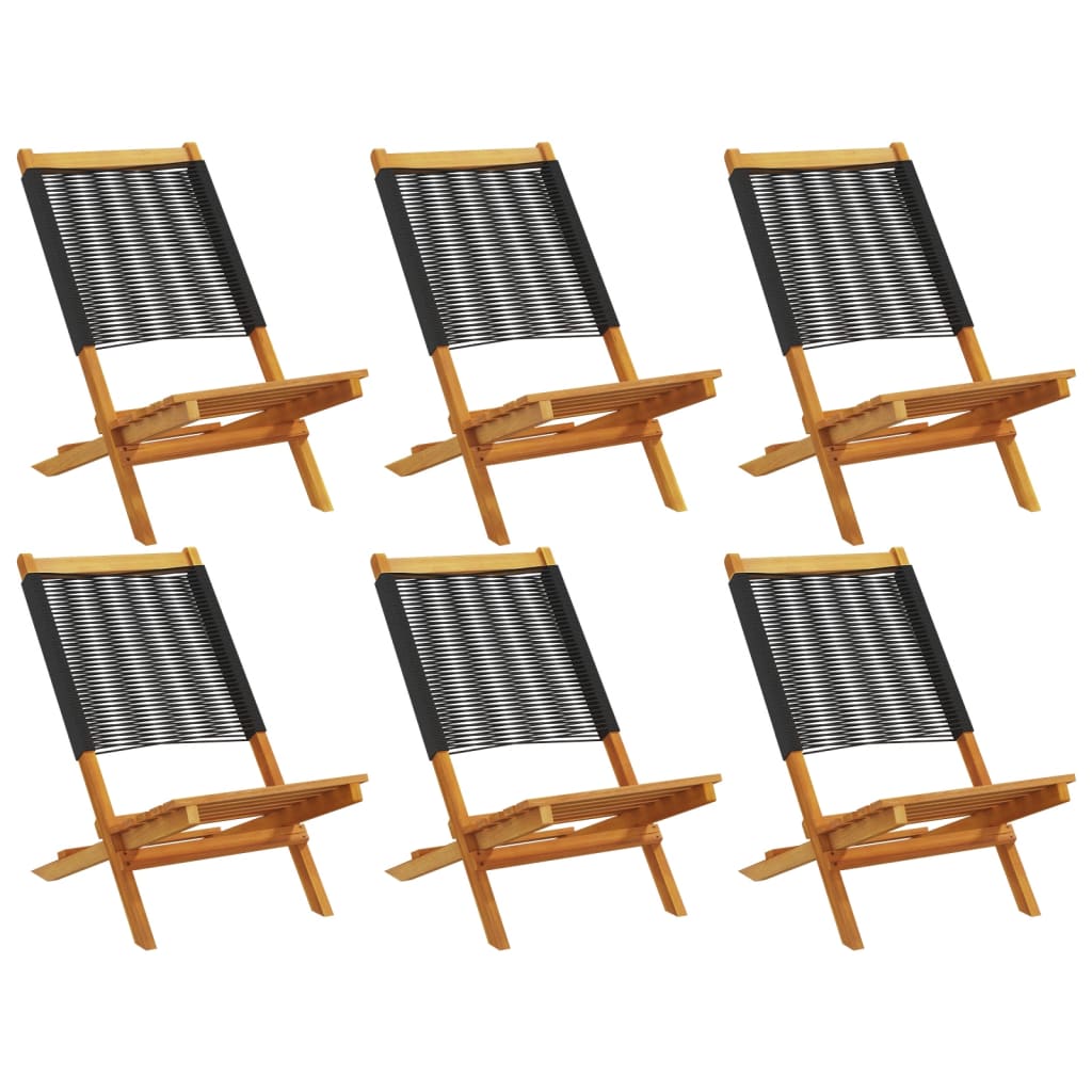 Folding Garden Chairs 6 pcs Black Solid Wood Acacia