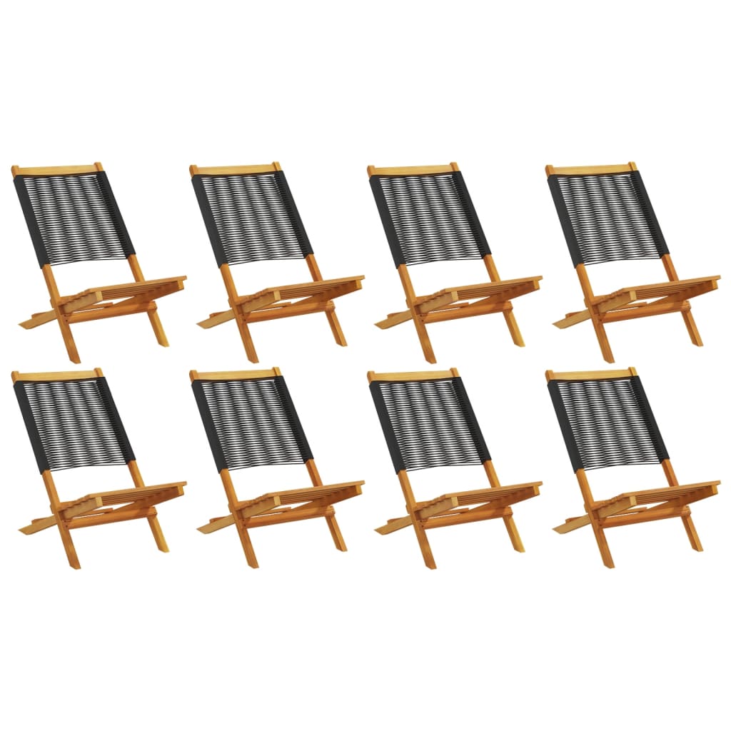 Folding Garden Chairs 8 pcs Black Solid Wood Acacia