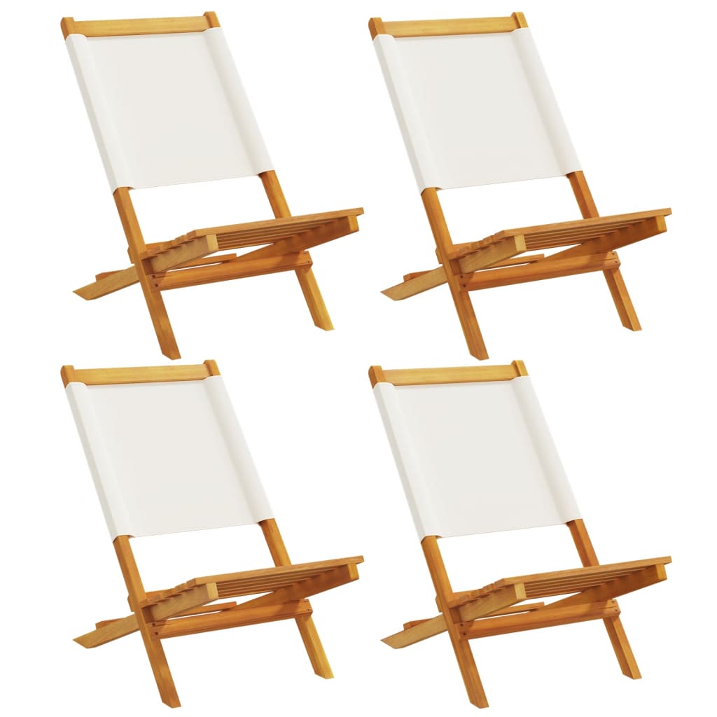 Folding Garden Chairs 4 pcs Cream White Fabric and Solid Wood