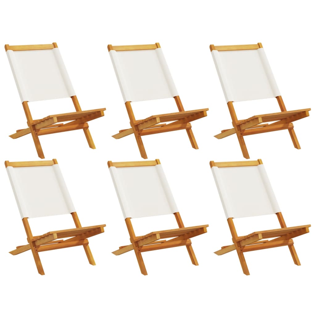 Folding Garden Chairs 6 pcs Cream White Fabric and Solid Wood