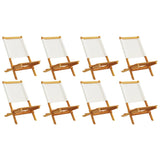 Folding Garden Chairs 8 pcs Cream White Fabric and Solid Wood