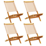 Folding Garden Chairs 4 pcs Beige Fabric and Solid Wood