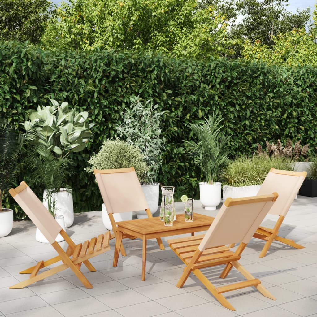 Folding Garden Chairs 4 pcs Beige Fabric and Solid Wood