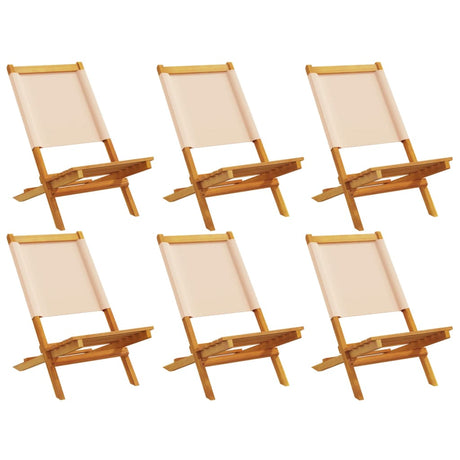 Folding Garden Chairs 6 pcs Beige Fabric and Solid Wood