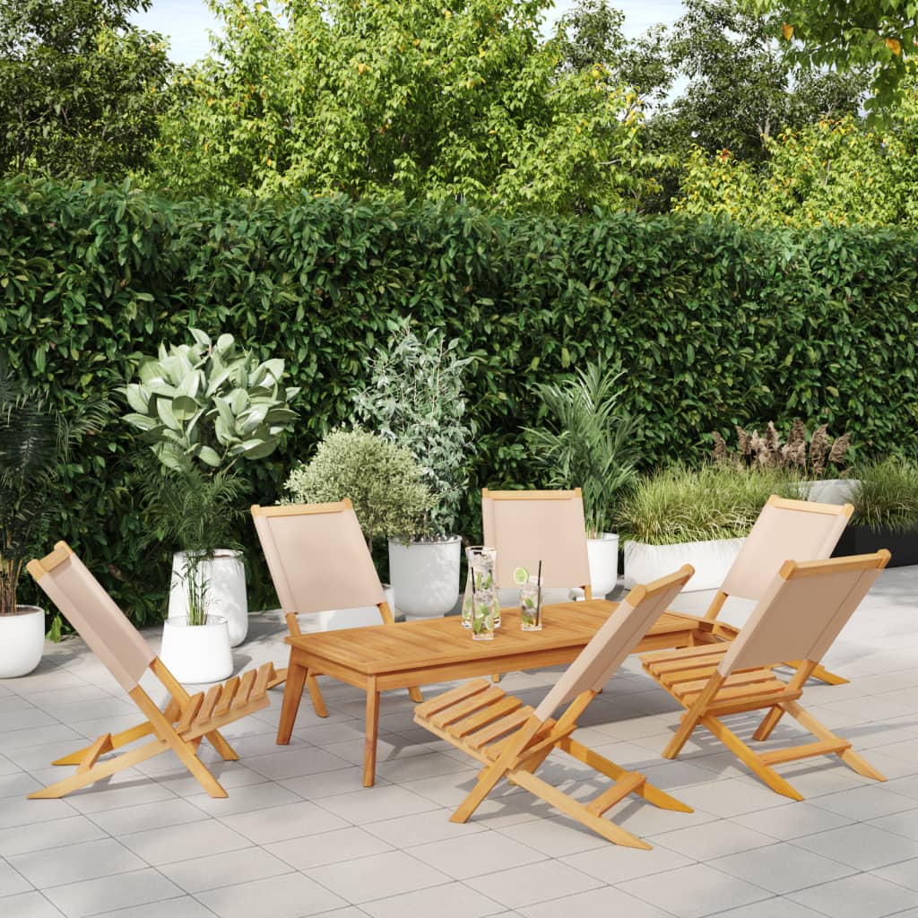 Folding Garden Chairs 6 pcs Beige Fabric and Solid Wood