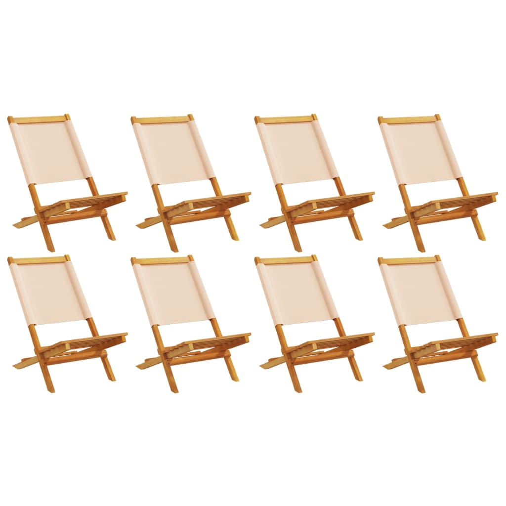 Folding Garden Chairs 8 pcs Beige Fabric and Solid Wood