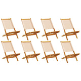 Folding Garden Chairs 8 pcs Beige Fabric and Solid Wood