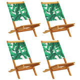 Folding Garden Chairs 4 pcs Green Fabric and Solid Wood