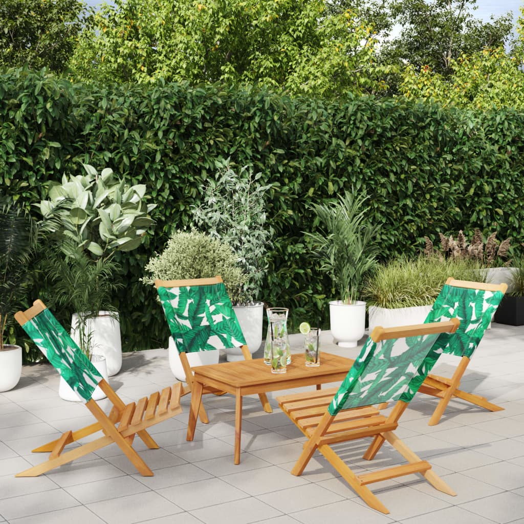 Folding Garden Chairs 4 pcs Green Fabric and Solid Wood