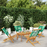 Folding Garden Chairs 4 pcs Green Fabric and Solid Wood