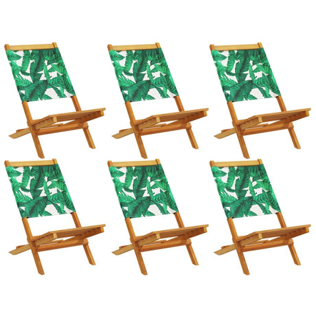 Folding Garden Chairs 6 pcs Green Fabric and Solid Wood