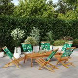 Folding Garden Chairs 6 pcs Green Fabric and Solid Wood