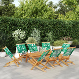 Folding Garden Chairs 8 pcs Green Fabric and Solid Wood