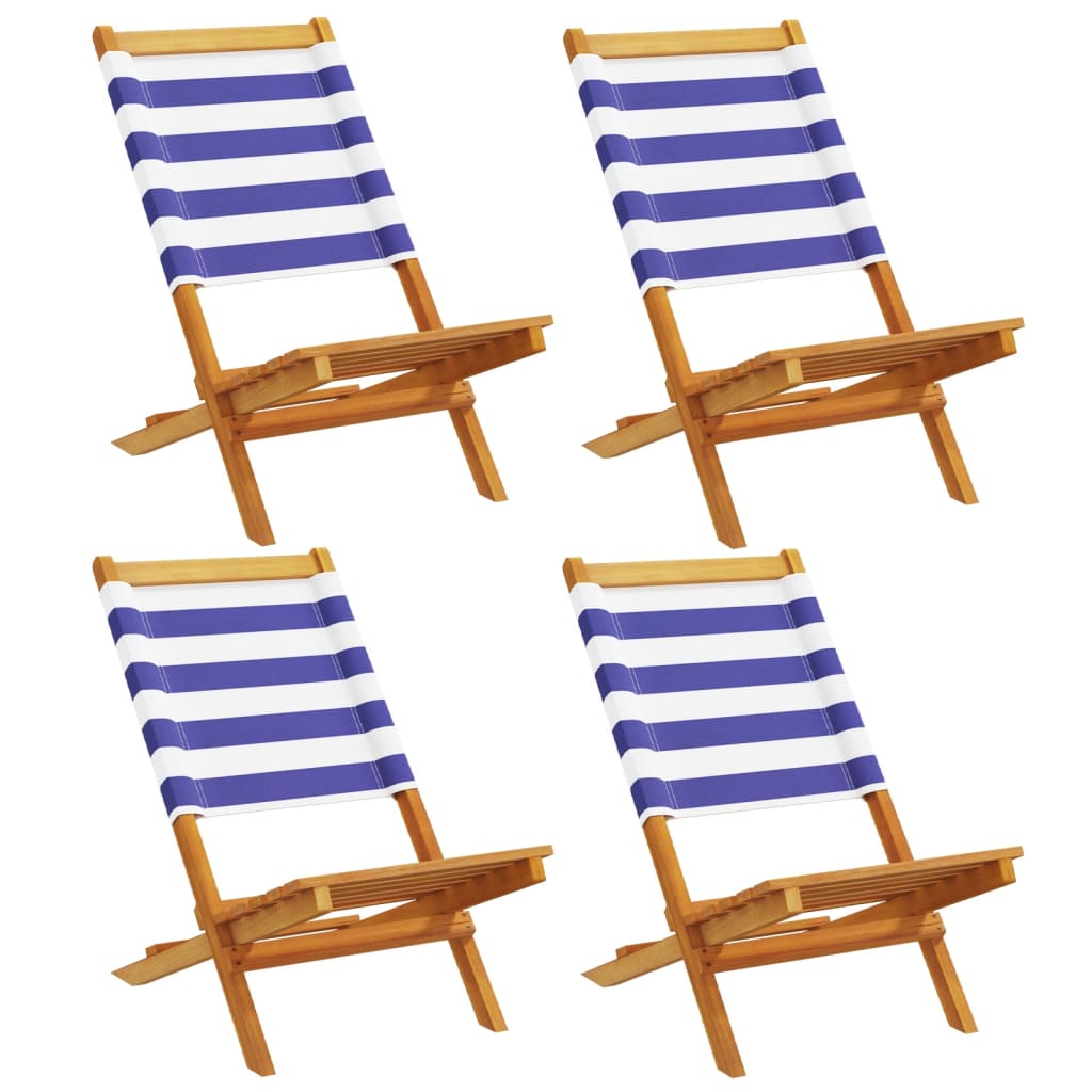 Folding Garden Chairs 4 pcs Blue and White Fabric and Solid Wood