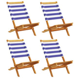 Folding Garden Chairs 4 pcs Blue and White Fabric and Solid Wood