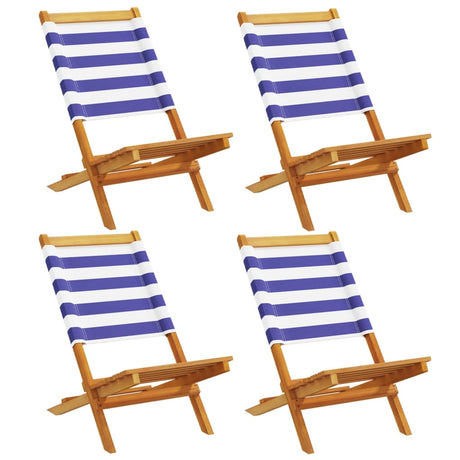 Folding Garden Chairs 4 pcs Blue and White Fabric and Solid Wood