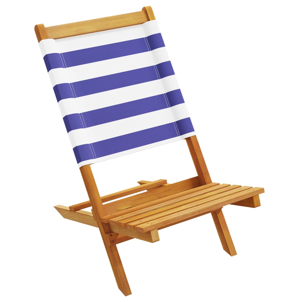 Folding Garden Chairs 4 pcs Blue and White Fabric and Solid Wood