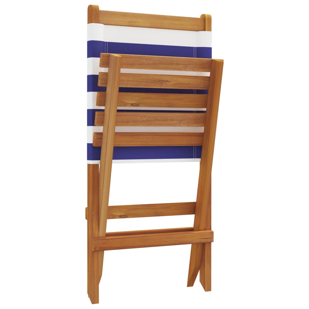 Folding Garden Chairs 4 pcs Blue and White Fabric and Solid Wood