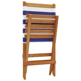 Folding Garden Chairs 4 pcs Blue and White Fabric and Solid Wood