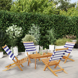 Folding Garden Chairs 4 pcs Blue and White Fabric and Solid Wood