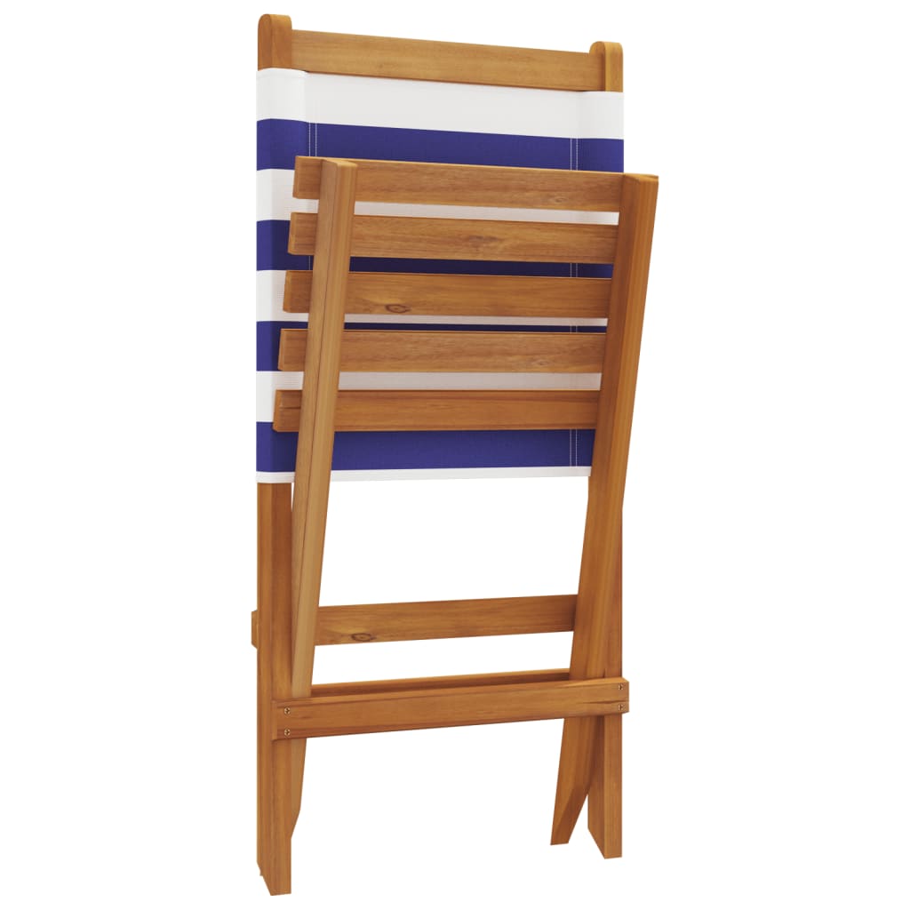 Folding Garden Chairs 6 pcs Blue and White Fabric and Solid Wood