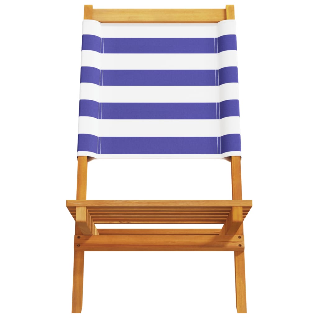 Folding Garden Chairs 8 pcs Blue and White Fabric and Solid Wood