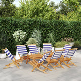 Folding Garden Chairs 8 pcs Blue and White Fabric and Solid Wood