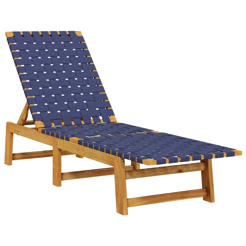 Sun Lounger with Table Dark Blue Solid Wood Acacia and Fabric