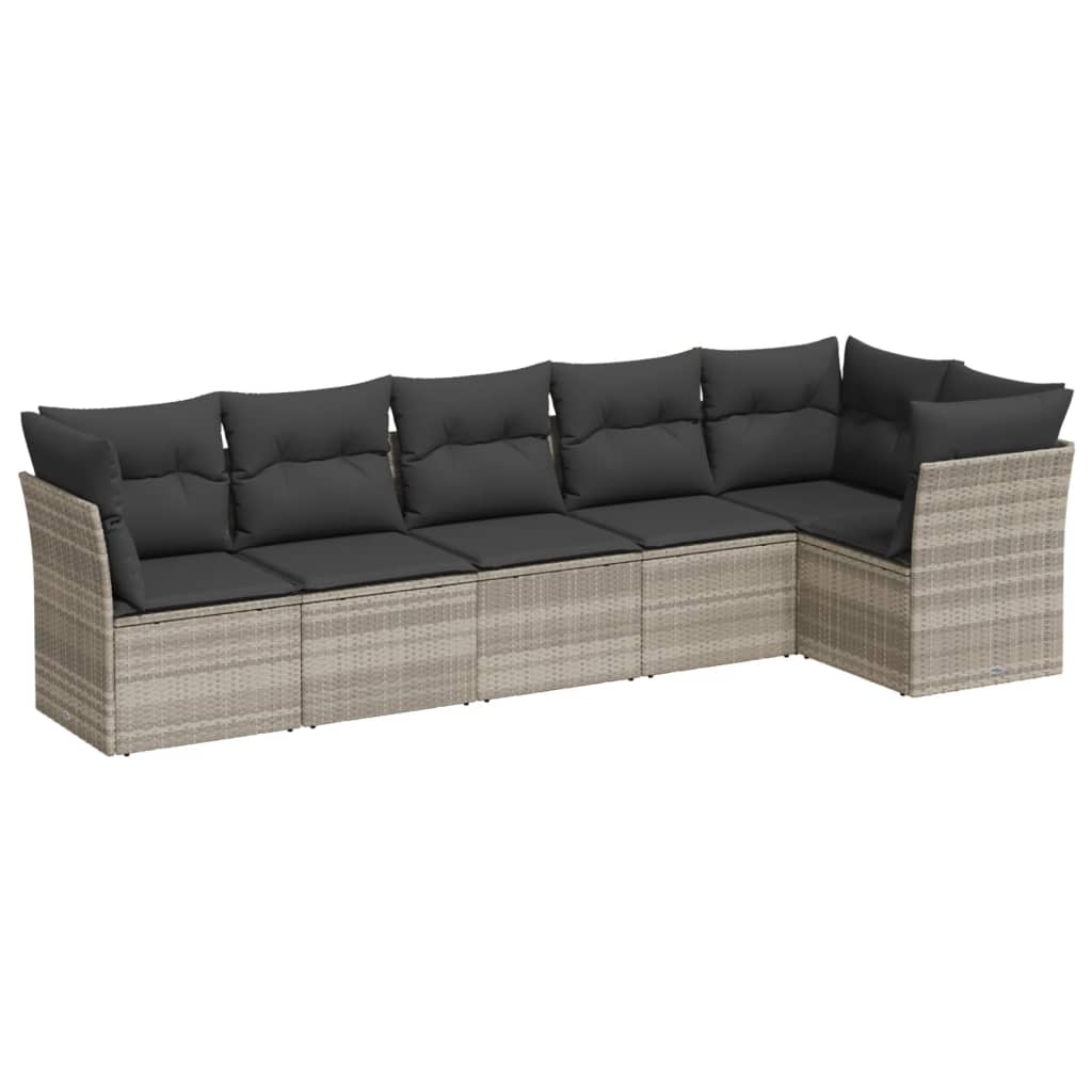 6 Piece Garden Sofa Set with Cushions Light Grey Poly Rattan