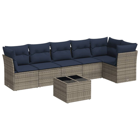7 Piece Garden Sofa Set with Cushions Grey Poly Rattan